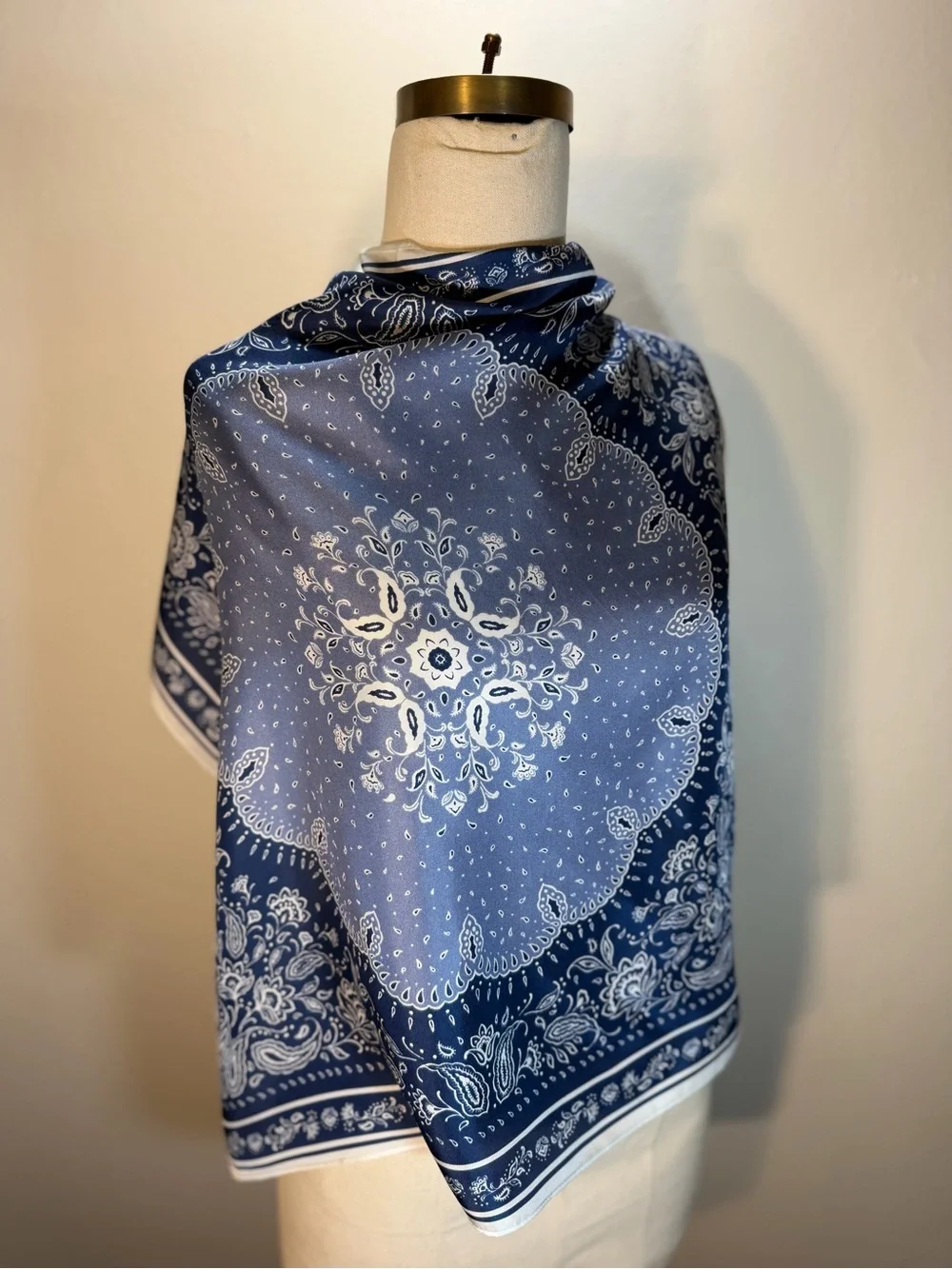 Classic Navy Silk Paisley Bandana Scarf - Women Accessories 25x25”